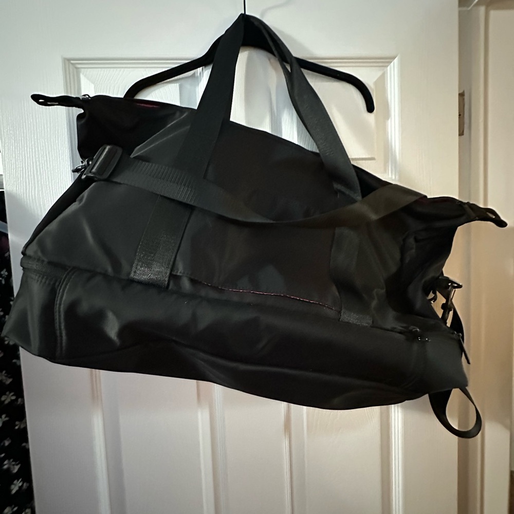 Black Women’s Duffel Bag with Hot Pink Inside
